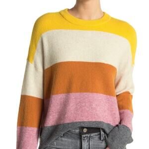 Madewell Crofton Dijon Mustard Striped Wool Blend Pullover Sweater Small